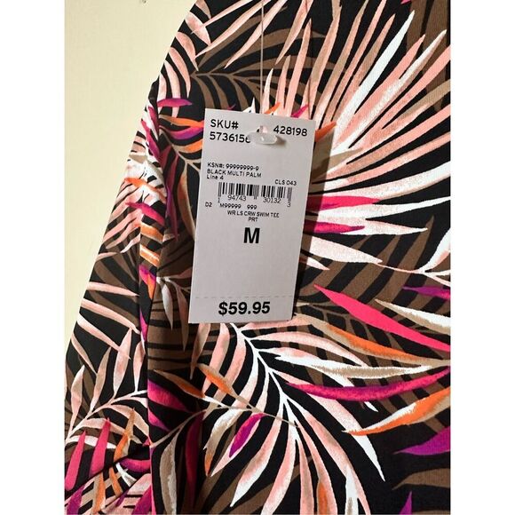 Lands End Baltic Pink and Brown Multi Palm Rash Guard Size Medium - Picture 3 of 4